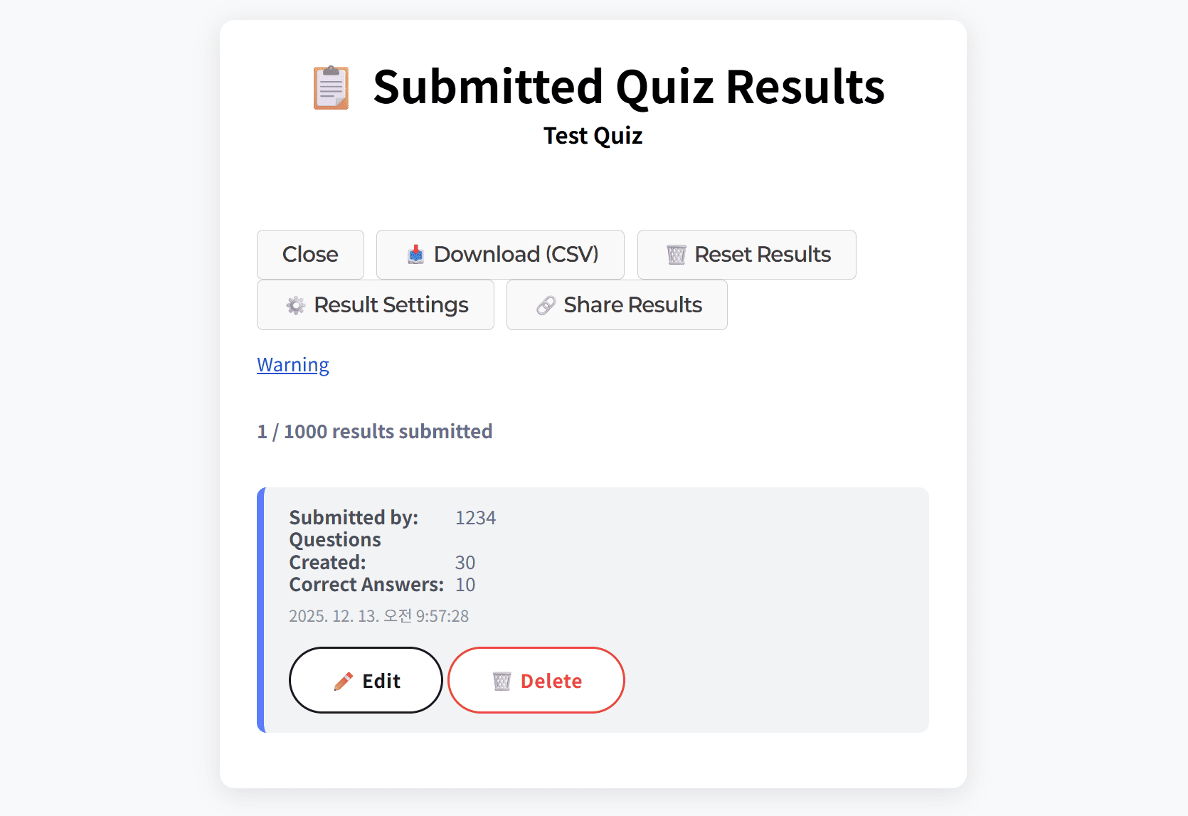 result manage page